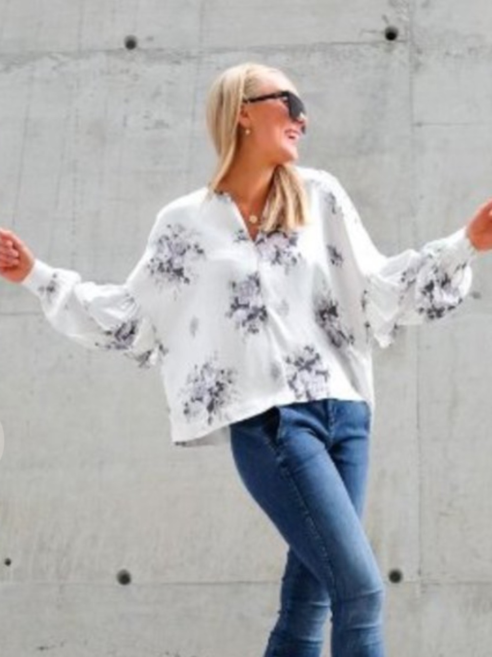 Ganni White Floral Blouse size 6
